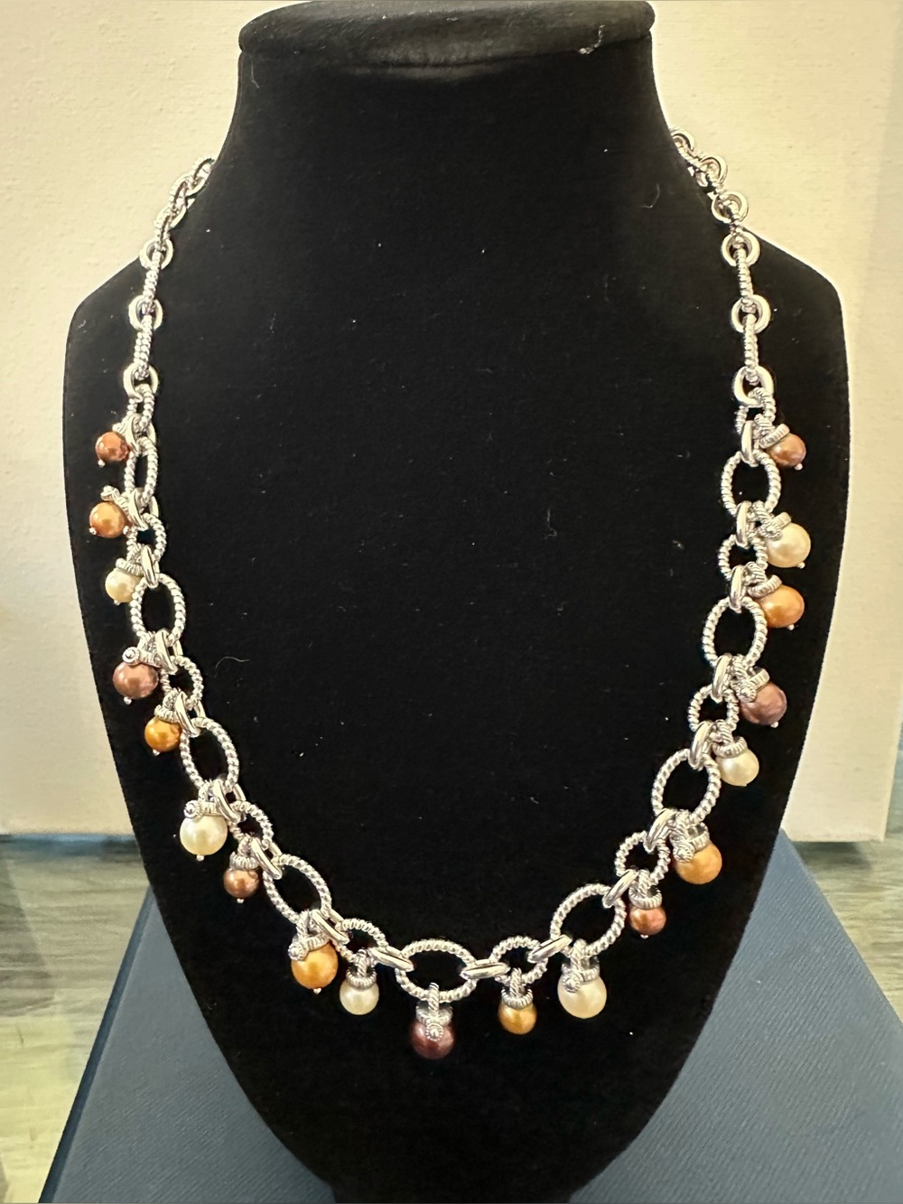 Judith Ripka 925 Silver Heavy 68.5g Multicolor Pearl Dangle Toggle Necklace 10”